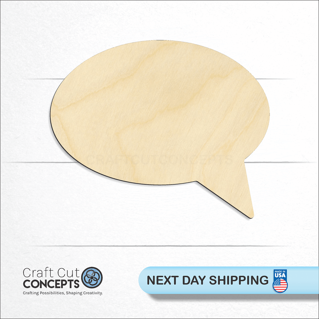 Craft Cut Concepts logo and next day shipping banner with an unfinished wood Talk Bubble Emoji craft shape and blank