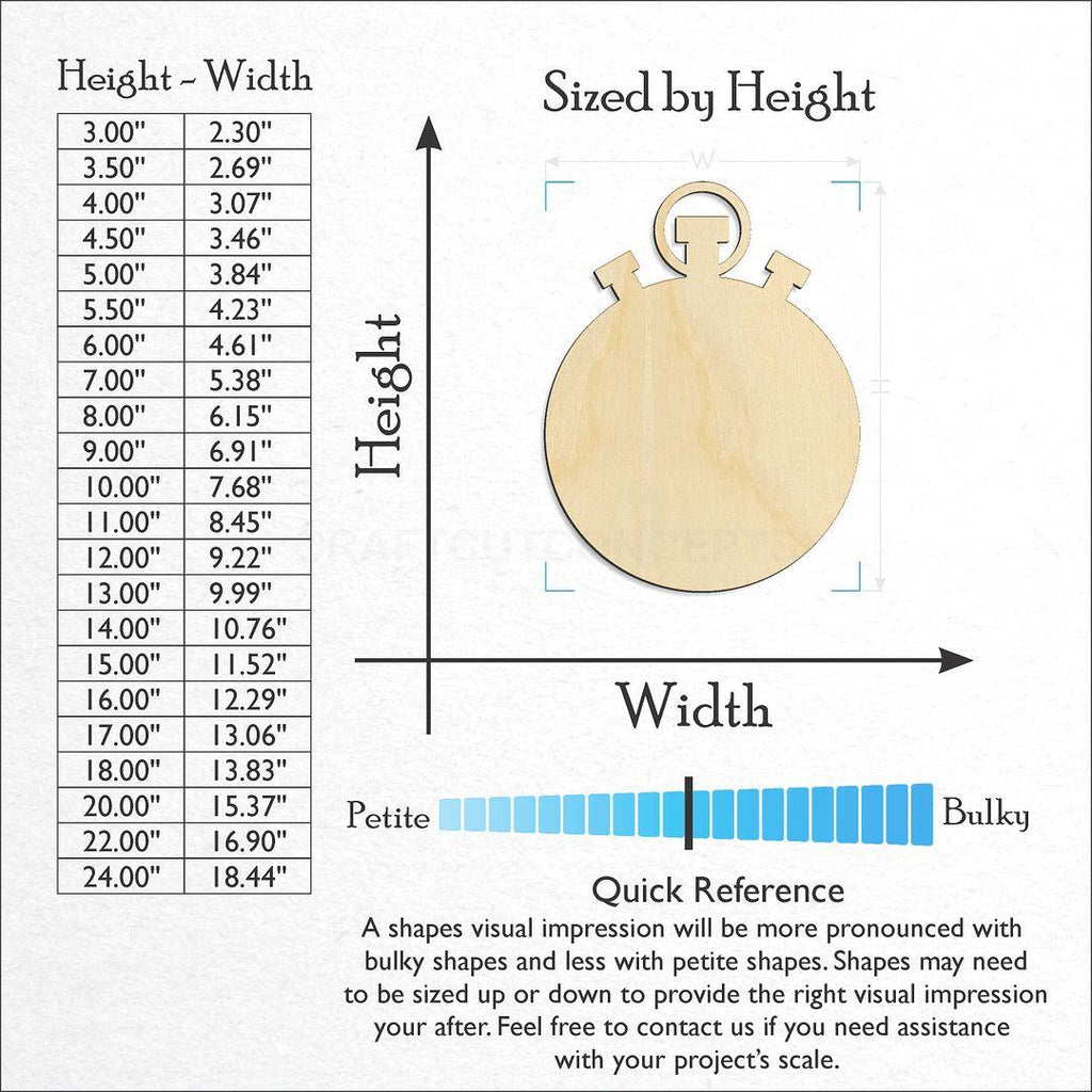 Sizes available for a laser cut Stop Watch craft blank