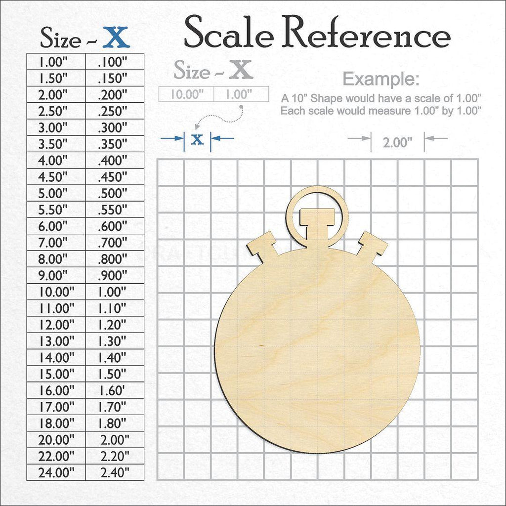 A scale and graph image showing a wood Stop Watch craft blank