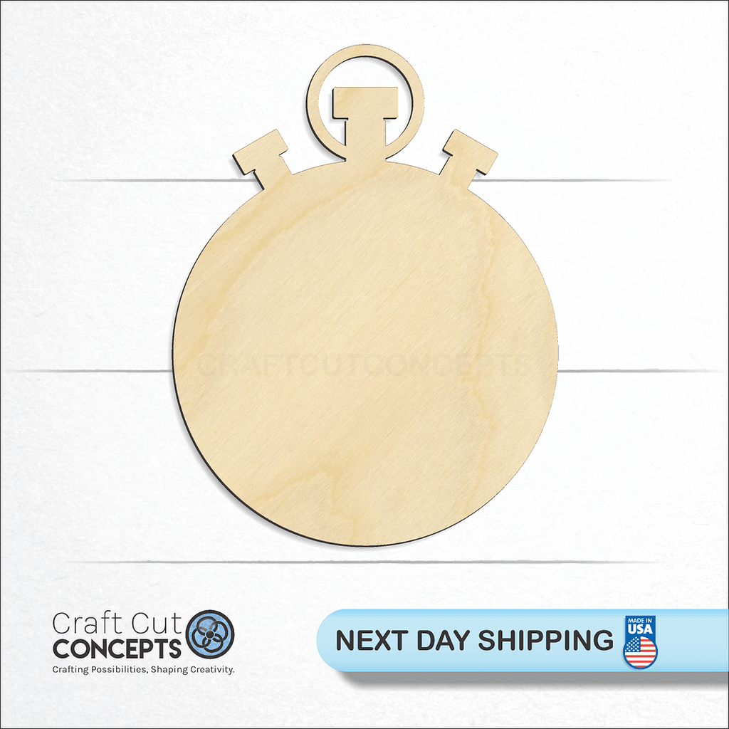 Craft Cut Concepts logo and next day shipping banner with an unfinished wood Stop Watch craft shape and blank