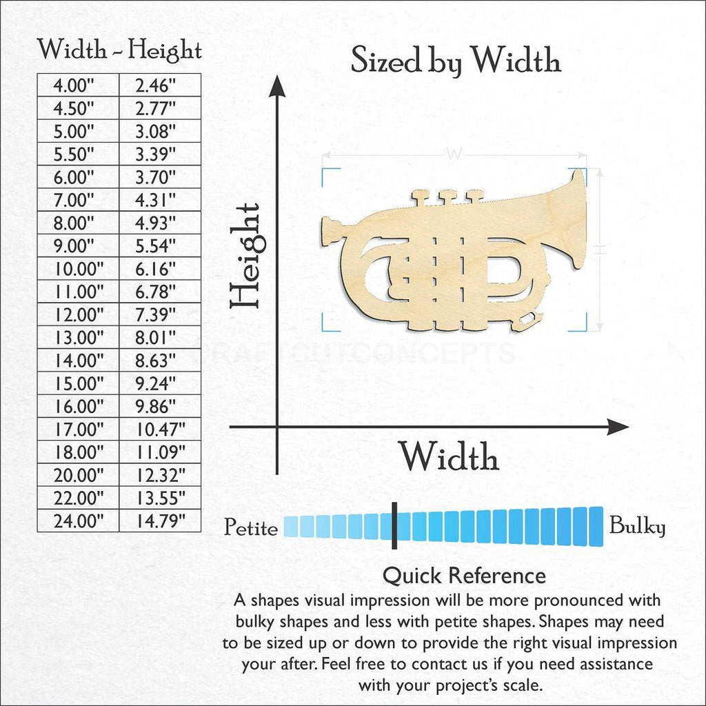 Sizes available for a laser cut Baritone craft blank