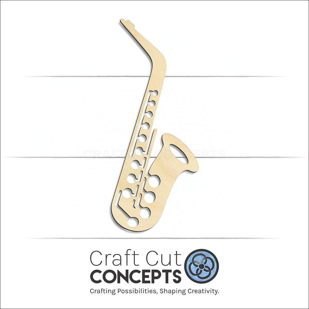 Craft Cut Concepts Logo under a wood Saxaphone craft shape and blank