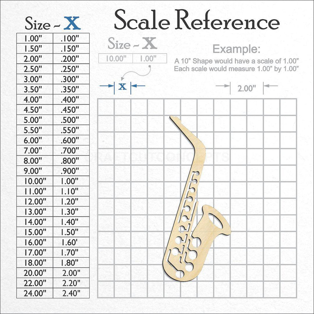 A scale and graph image showing a wood Saxaphone craft blank