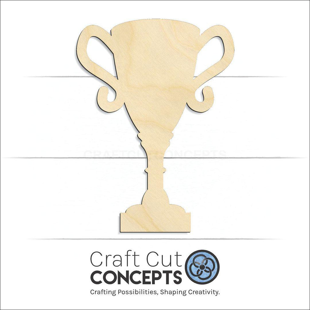 Craft Cut Concepts Logo under a wood Trophy craft shape and blank