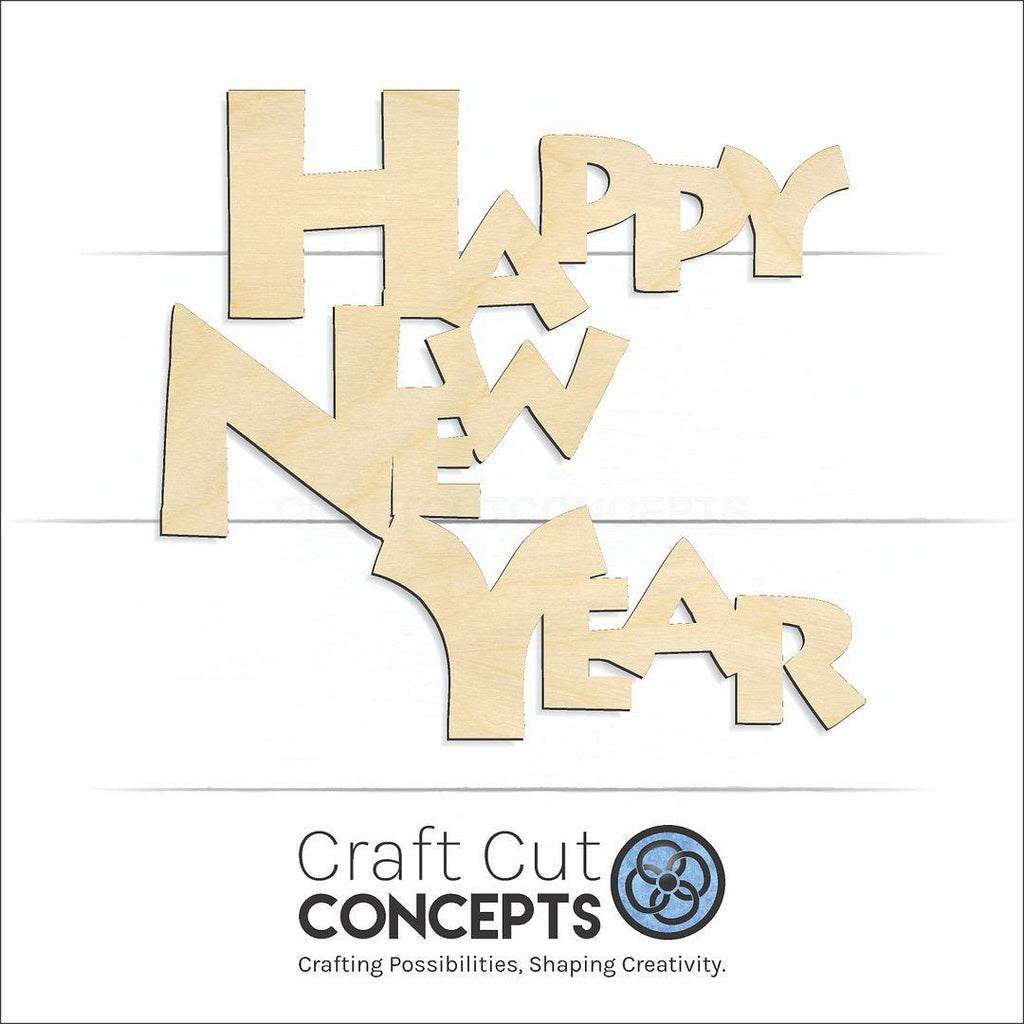 Craft Cut Concepts Logo under a wood Happy New Year craft shape and blank