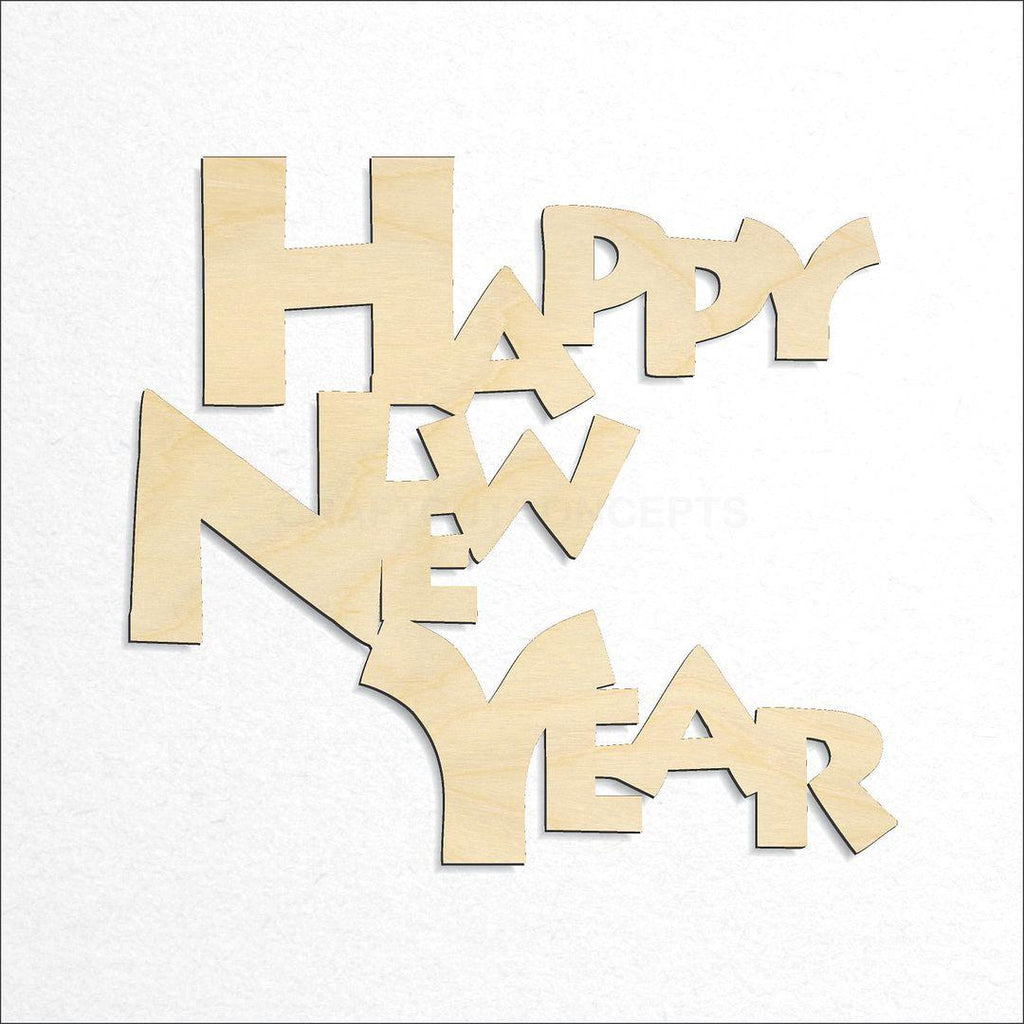 Wooden Happy New Year craft shape available in sizes of 3 inch and up