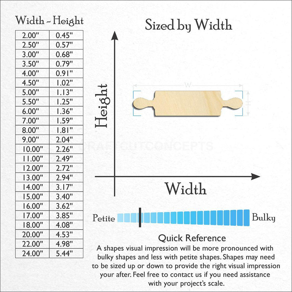 Sizes available for a laser cut Rolling Pin craft blank