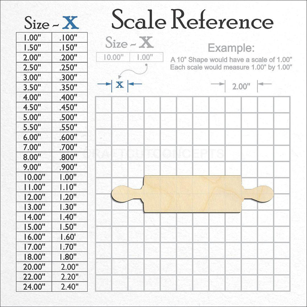 A scale and graph image showing a wood Rolling Pin craft blank