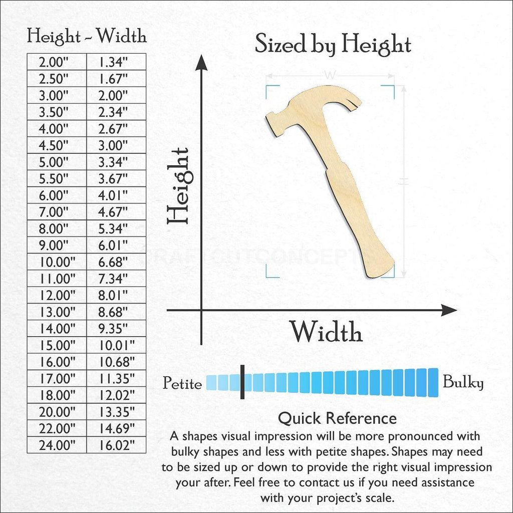 Sizes available for a laser cut Hammer craft blank