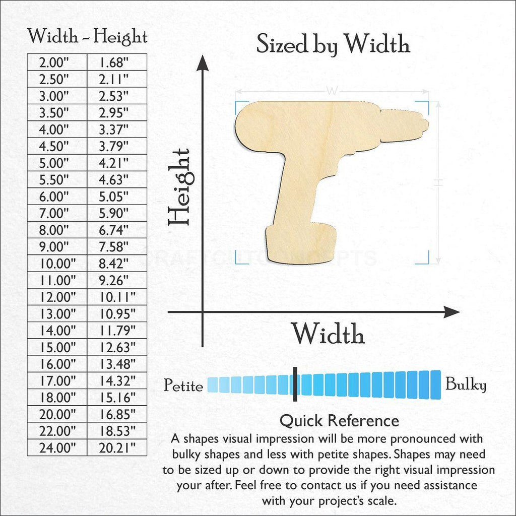 Sizes available for a laser cut Drill craft blank