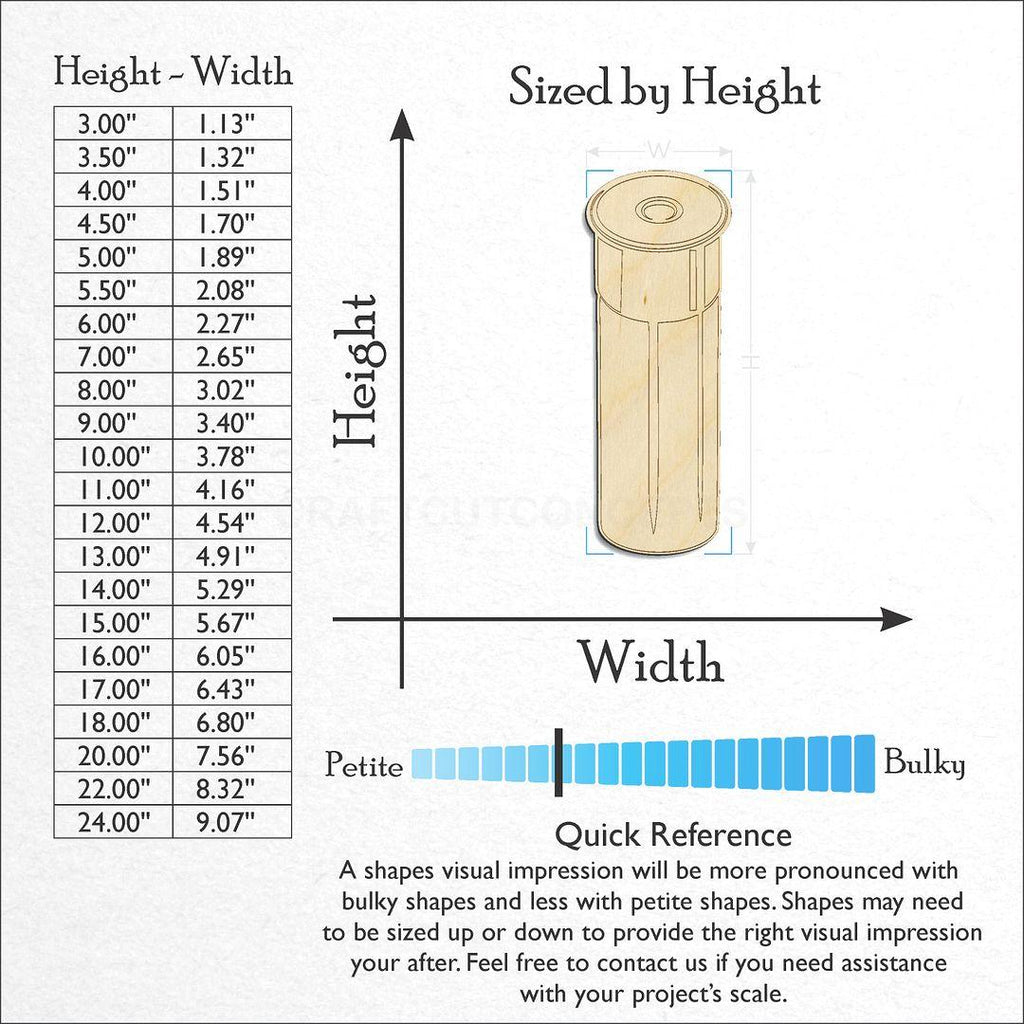 Sizes available for a laser cut Shotgun Shell craft blank
