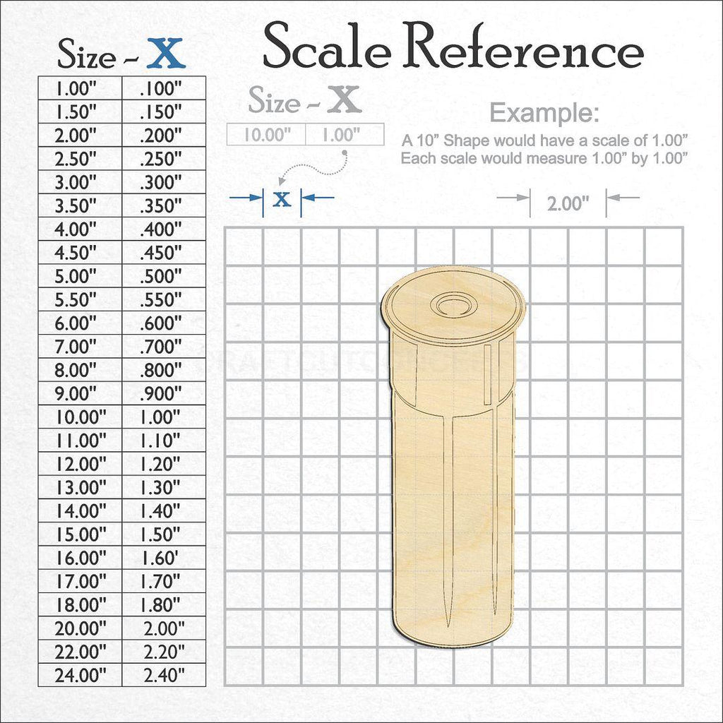 A scale and graph image showing a wood Shotgun Shell craft blank