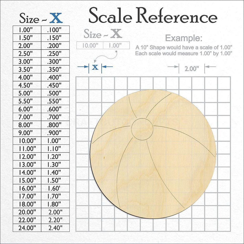 A scale and graph image showing a wood Beach Ball craft blank