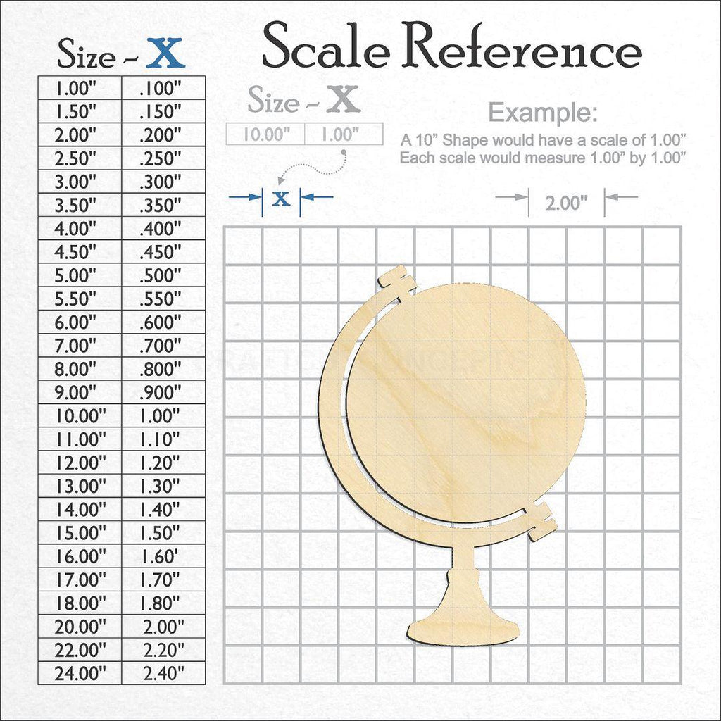 A scale and graph image showing a wood Globe craft blank