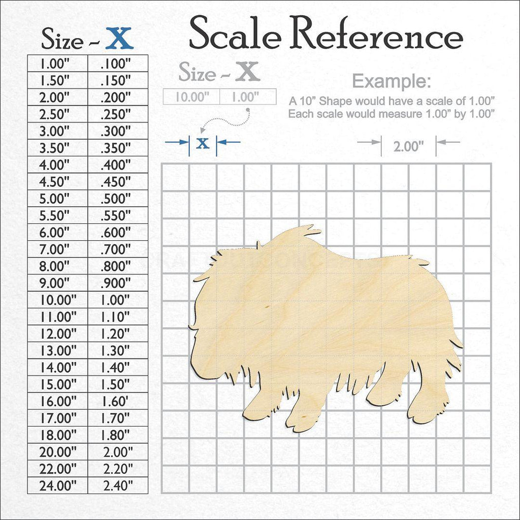 A scale and graph image showing a wood Musk Ox craft blank