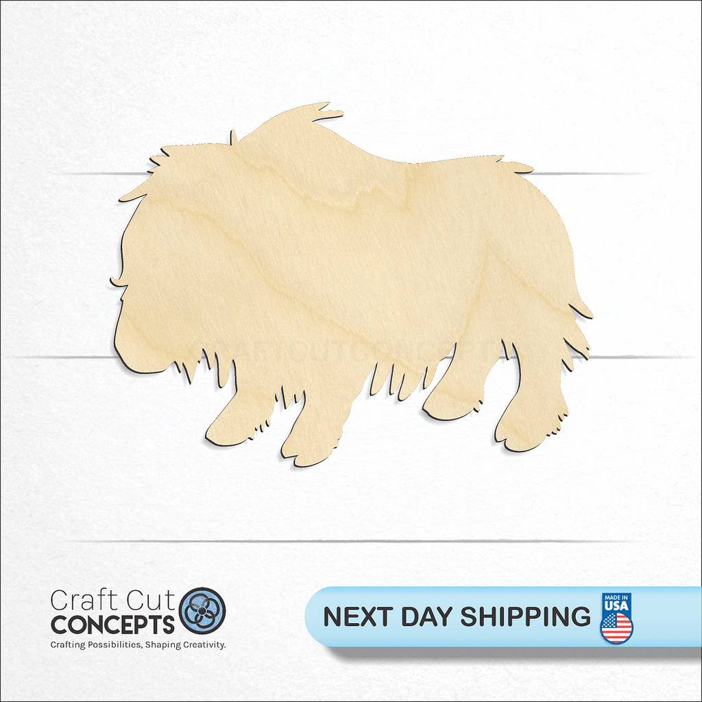 Craft Cut Concepts logo and next day shipping banner with an unfinished wood Musk Ox craft shape and blank