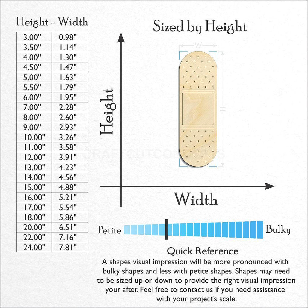 Sizes available for a laser cut Bandaid craft blank