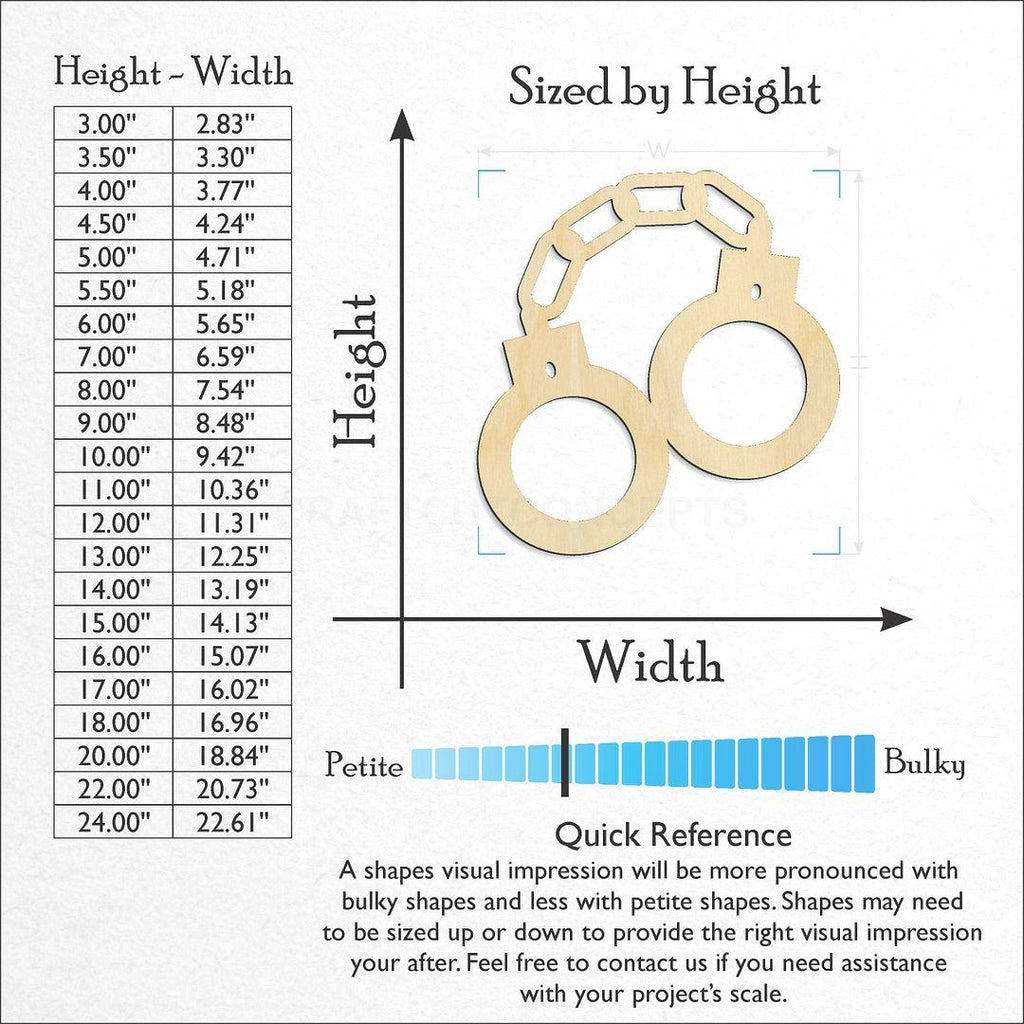 Sizes available for a laser cut HandCuff craft blank