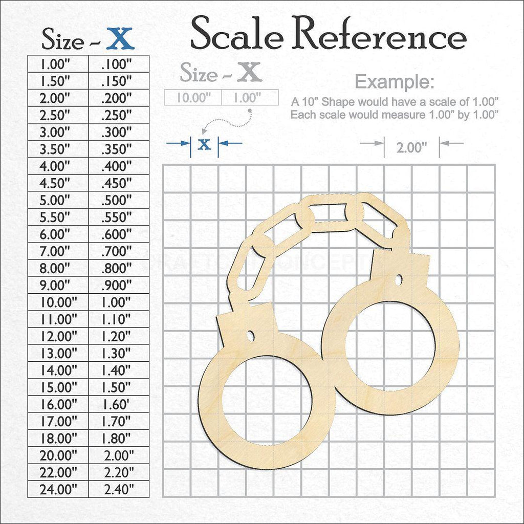 A scale and graph image showing a wood HandCuff craft blank