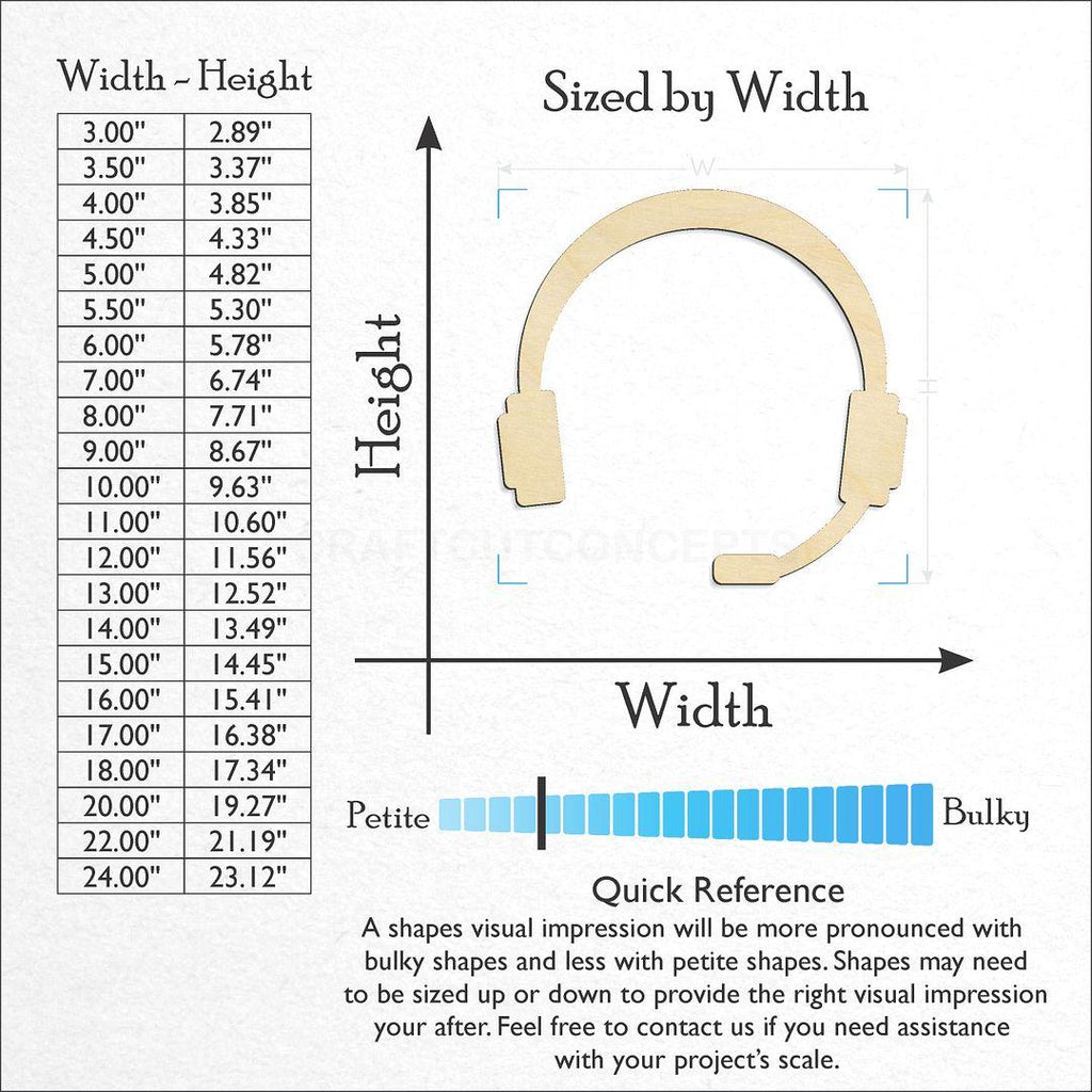 Sizes available for a laser cut Headset craft blank