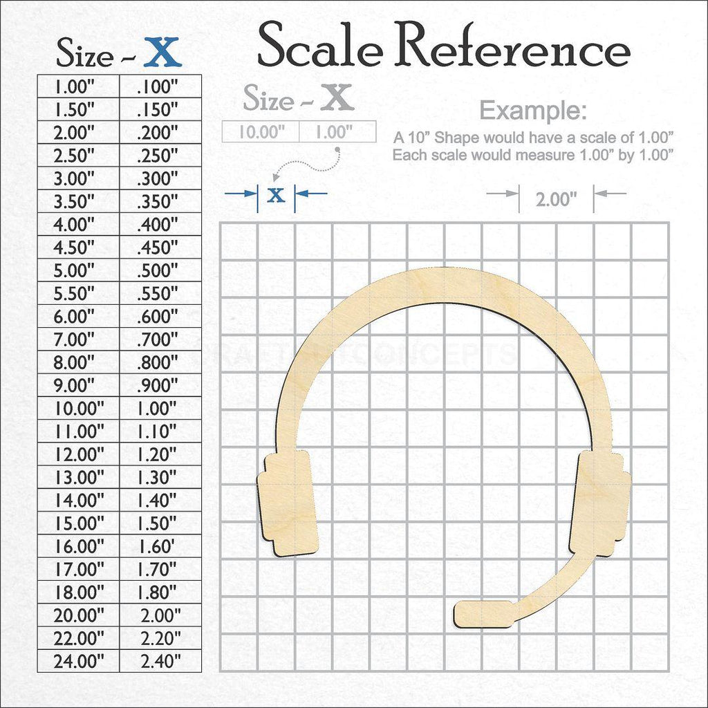 A scale and graph image showing a wood Headset craft blank