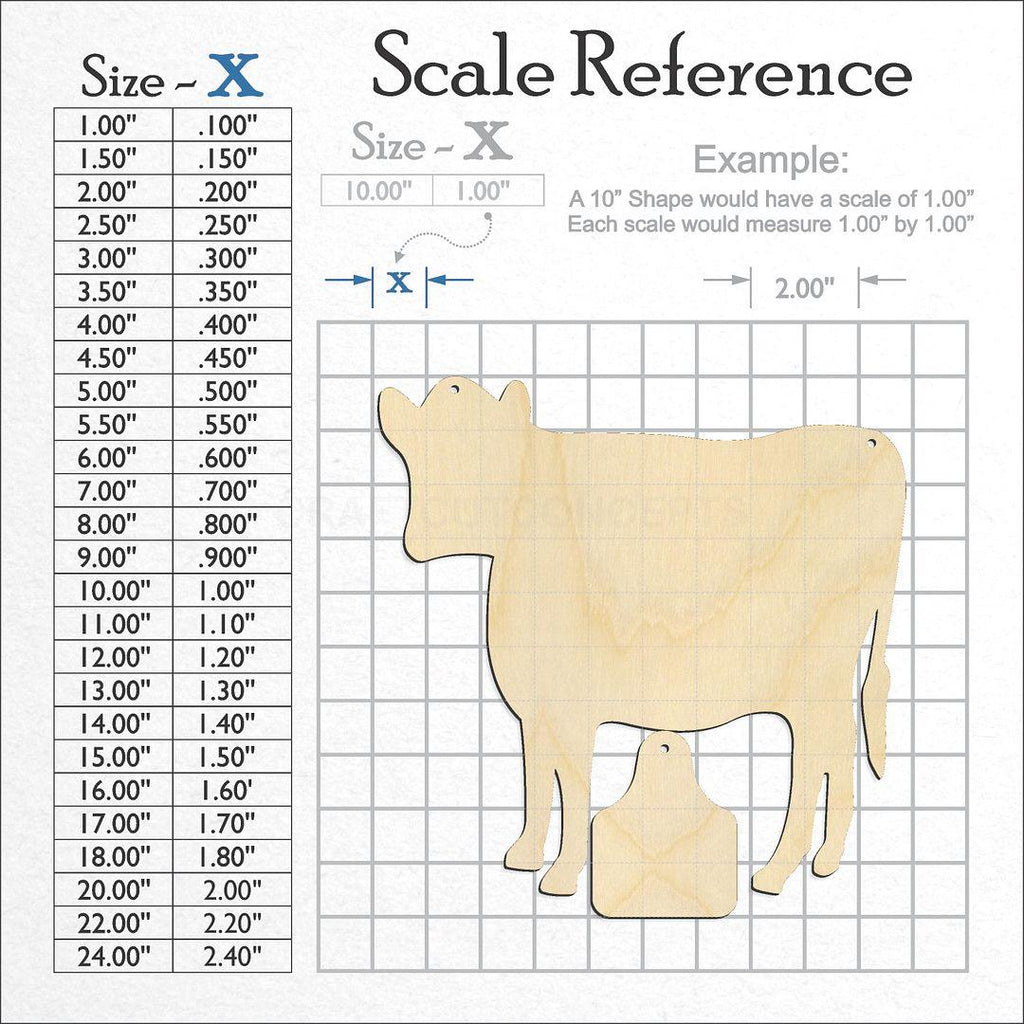 A scale and graph image showing a wood Cow Calf Door Hanger craft blank