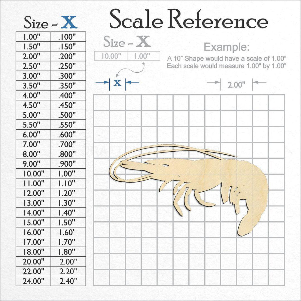 A scale and graph image showing a wood Shrimp craft blank