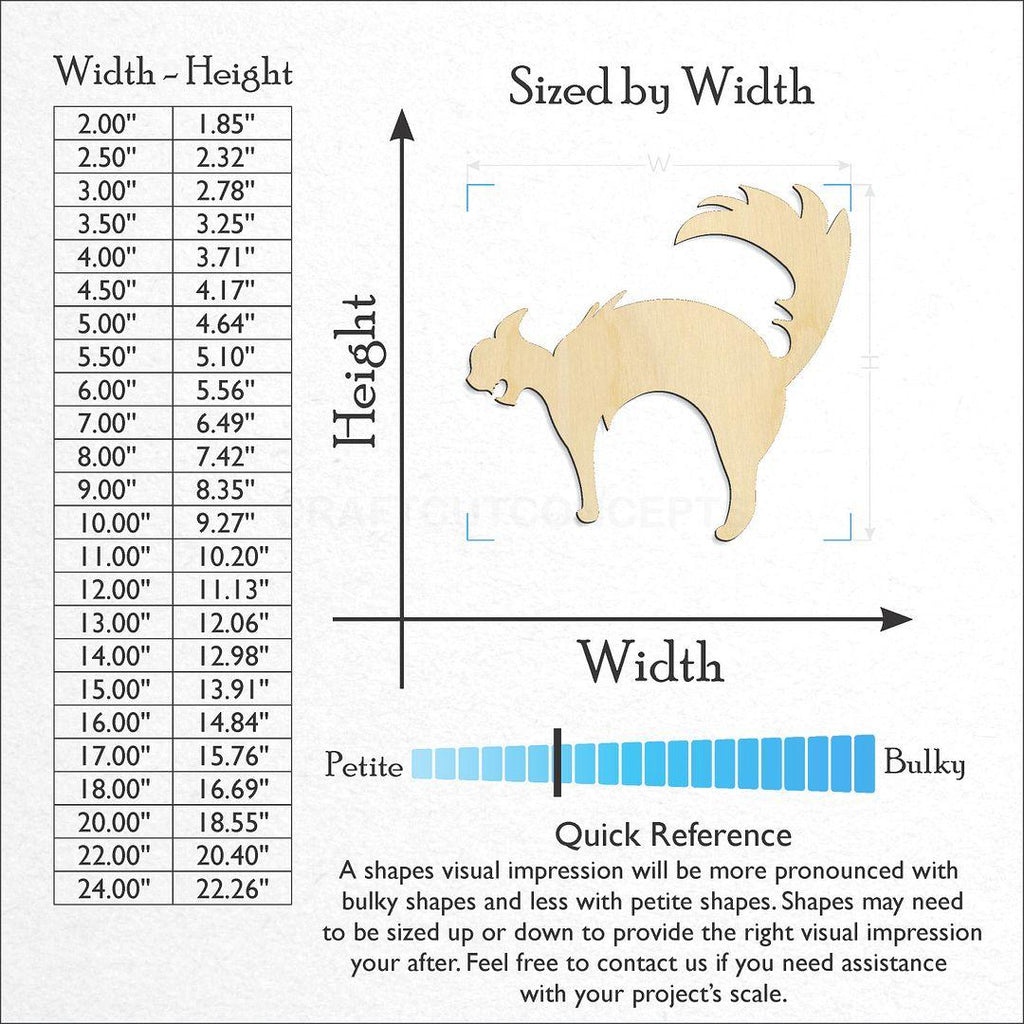 Sizes available for a laser cut Halloween Cat craft blank