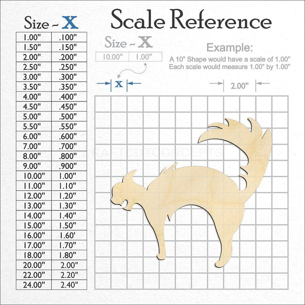 A scale and graph image showing a wood Halloween Cat craft blank