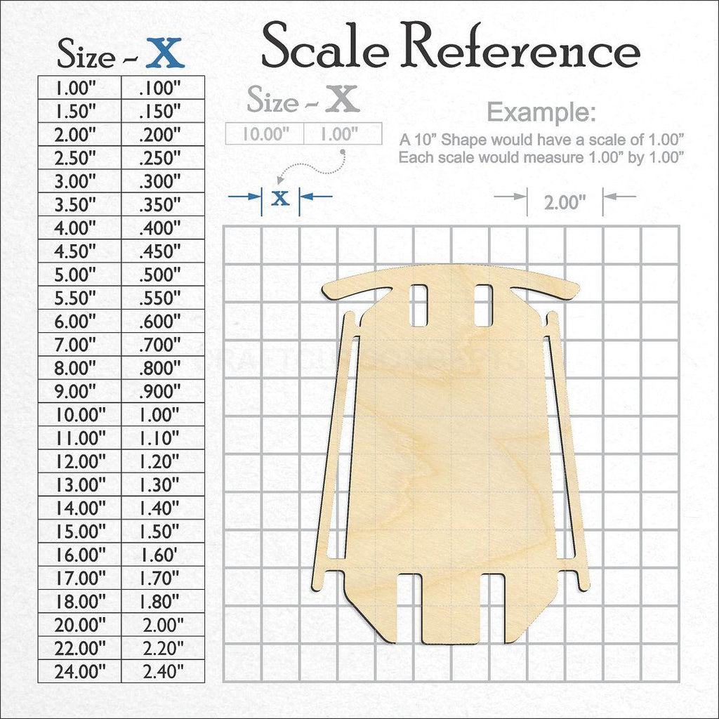 A scale and graph image showing a wood Snow Sled Christmas craft blank