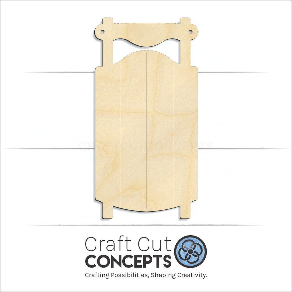 Craft Cut Concepts Logo under a wood Snow Sled Christmas craft shape and blank