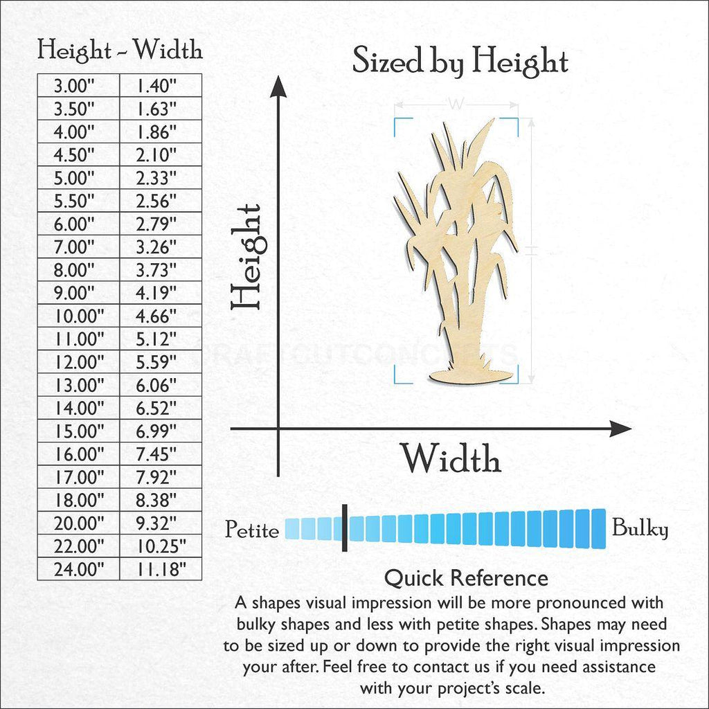 Sizes available for a laser cut Sugar Cane Grass craft blank