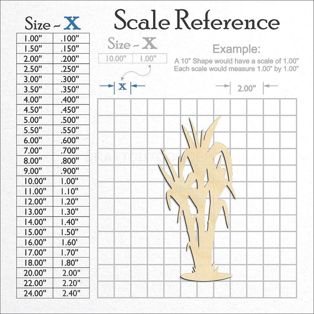 A scale and graph image showing a wood Sugar Cane Grass craft blank