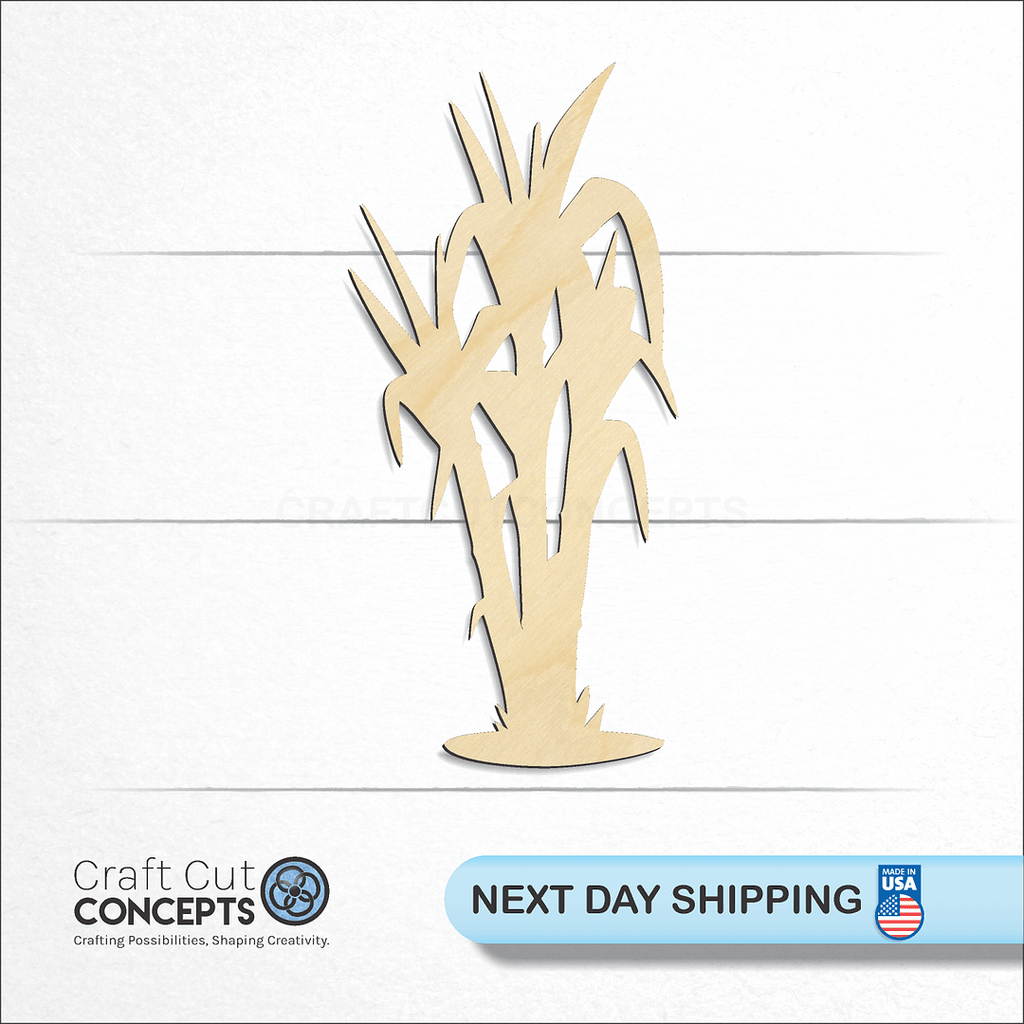 Craft Cut Concepts logo and next day shipping banner with an unfinished wood Sugar Cane Grass craft shape and blank