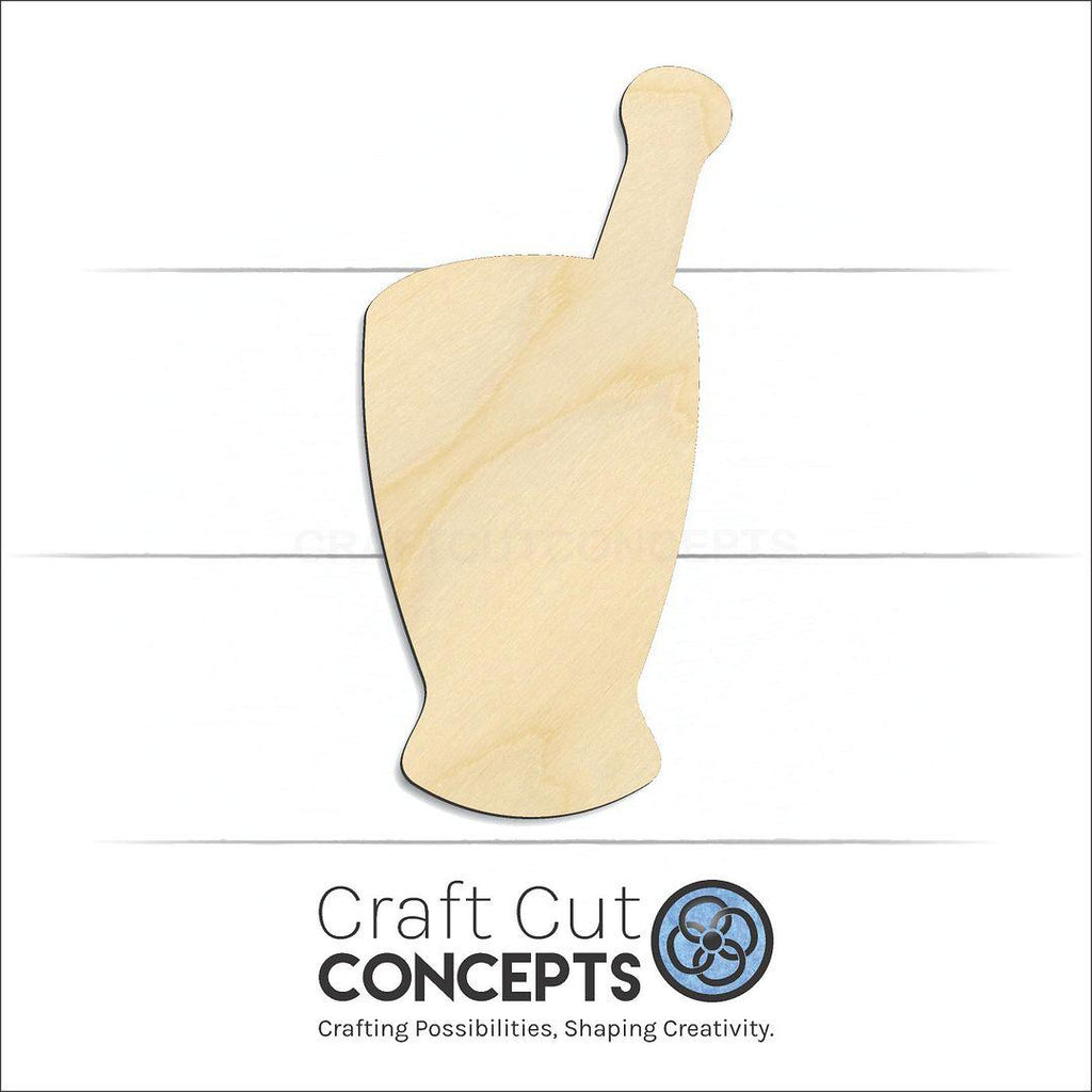 Craft Cut Concepts Logo under a wood Moartar and Pestle craft shape and blank