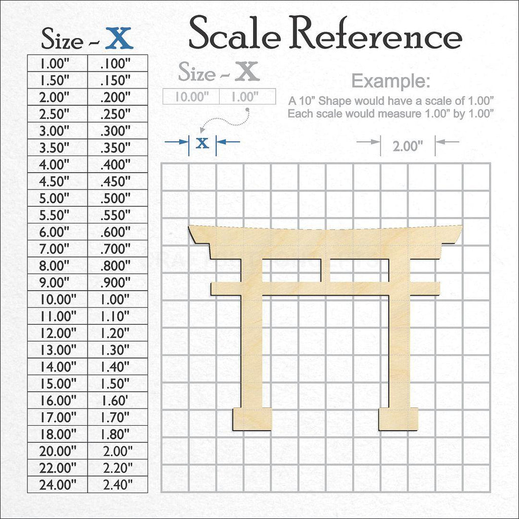 A scale and graph image showing a wood Torri Japan Gate craft blank