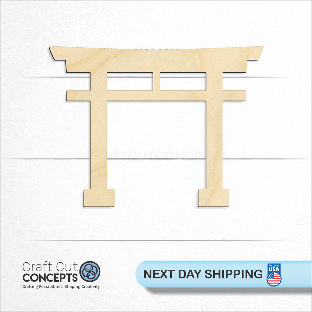 Craft Cut Concepts logo and next day shipping banner with an unfinished wood Torri Japan Gate craft shape and blank