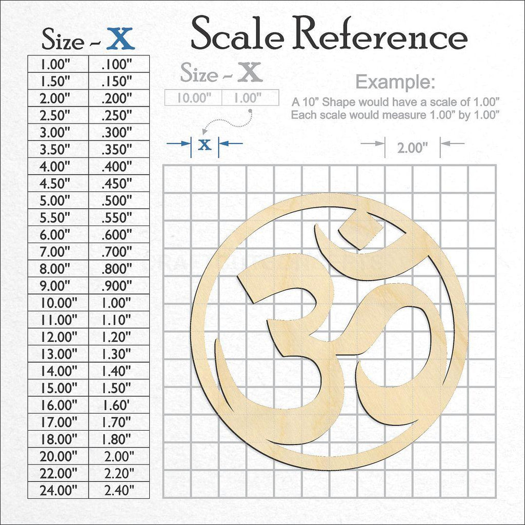 A scale and graph image showing a wood Om Symbol craft blank