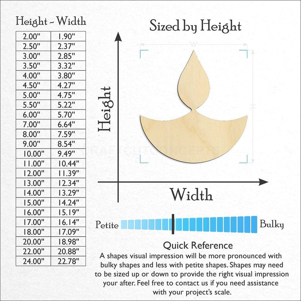Sizes available for a laser cut Oil Lamp Diya craft blank