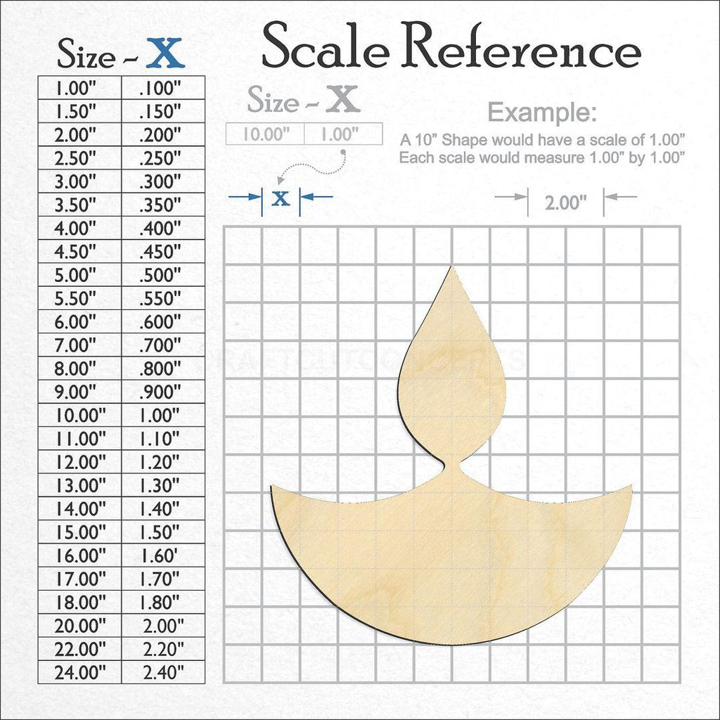 A scale and graph image showing a wood Oil Lamp Diya craft blank