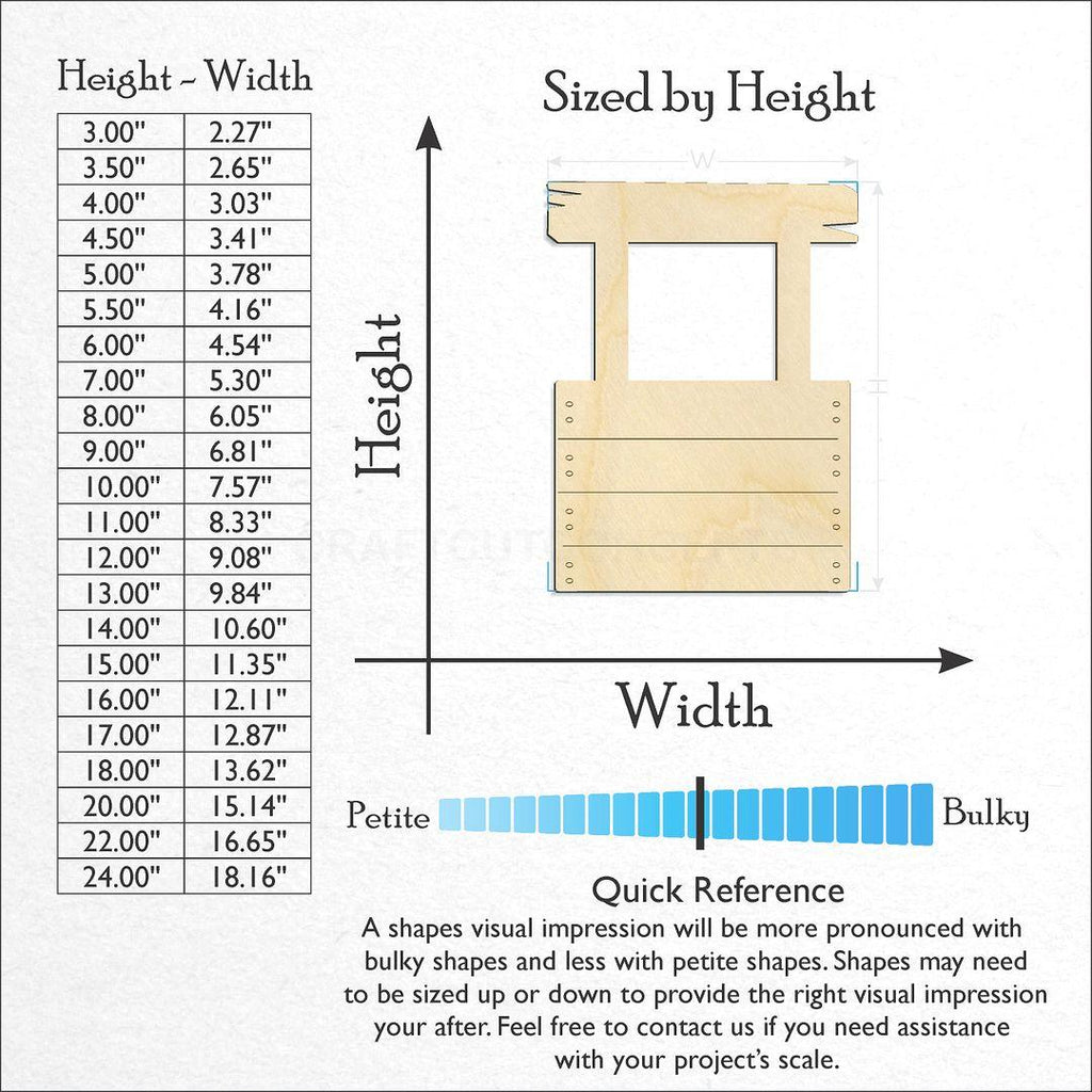 Sizes available for a laser cut Kissing Booth craft blank