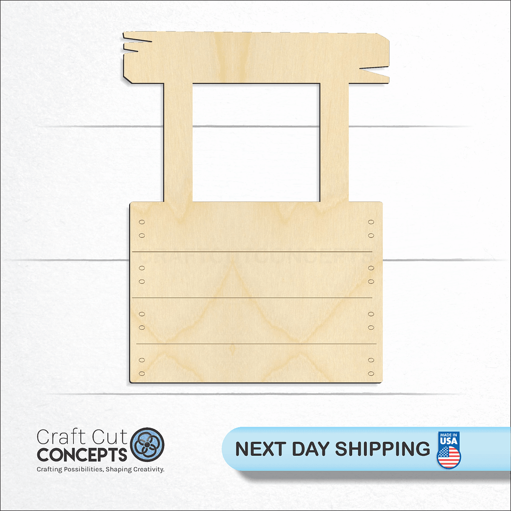 Craft Cut Concepts logo and next day shipping banner with an unfinished wood Kissing Booth craft shape and blank