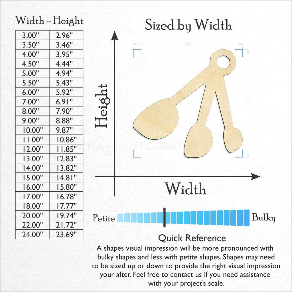 Sizes available for a laser cut Measuring Spoons craft blank