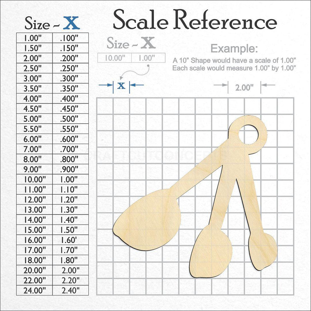 A scale and graph image showing a wood Measuring Spoons craft blank