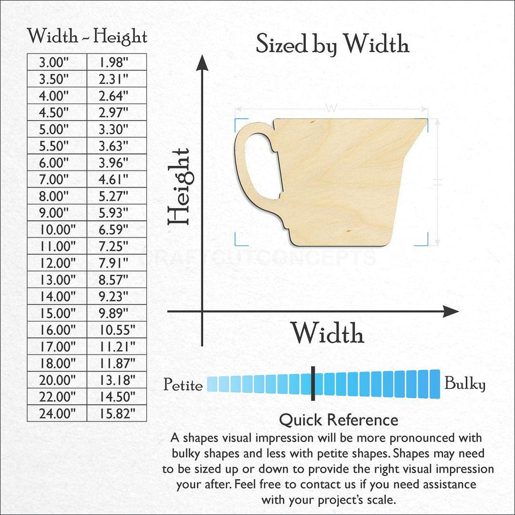 Sizes available for a laser cut Measuring Cup craft blank