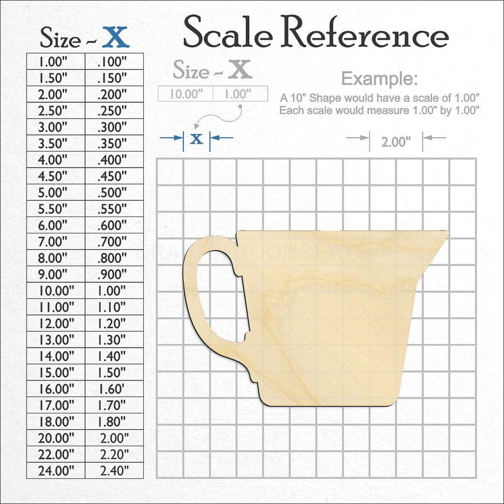 A scale and graph image showing a wood Measuring Cup craft blank