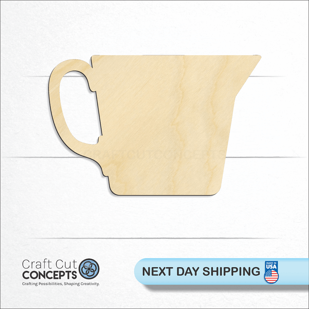 Craft Cut Concepts logo and next day shipping banner with an unfinished wood Measuring Cup craft shape and blank