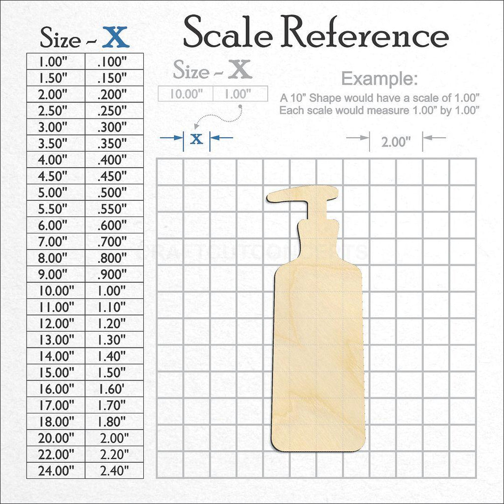 A scale and graph image showing a wood Shampoo Lotion Bottle craft blank