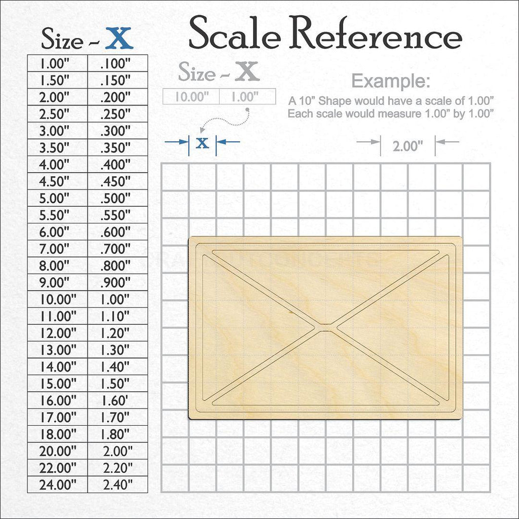 A scale and graph image showing a wood Letter Mail craft blank