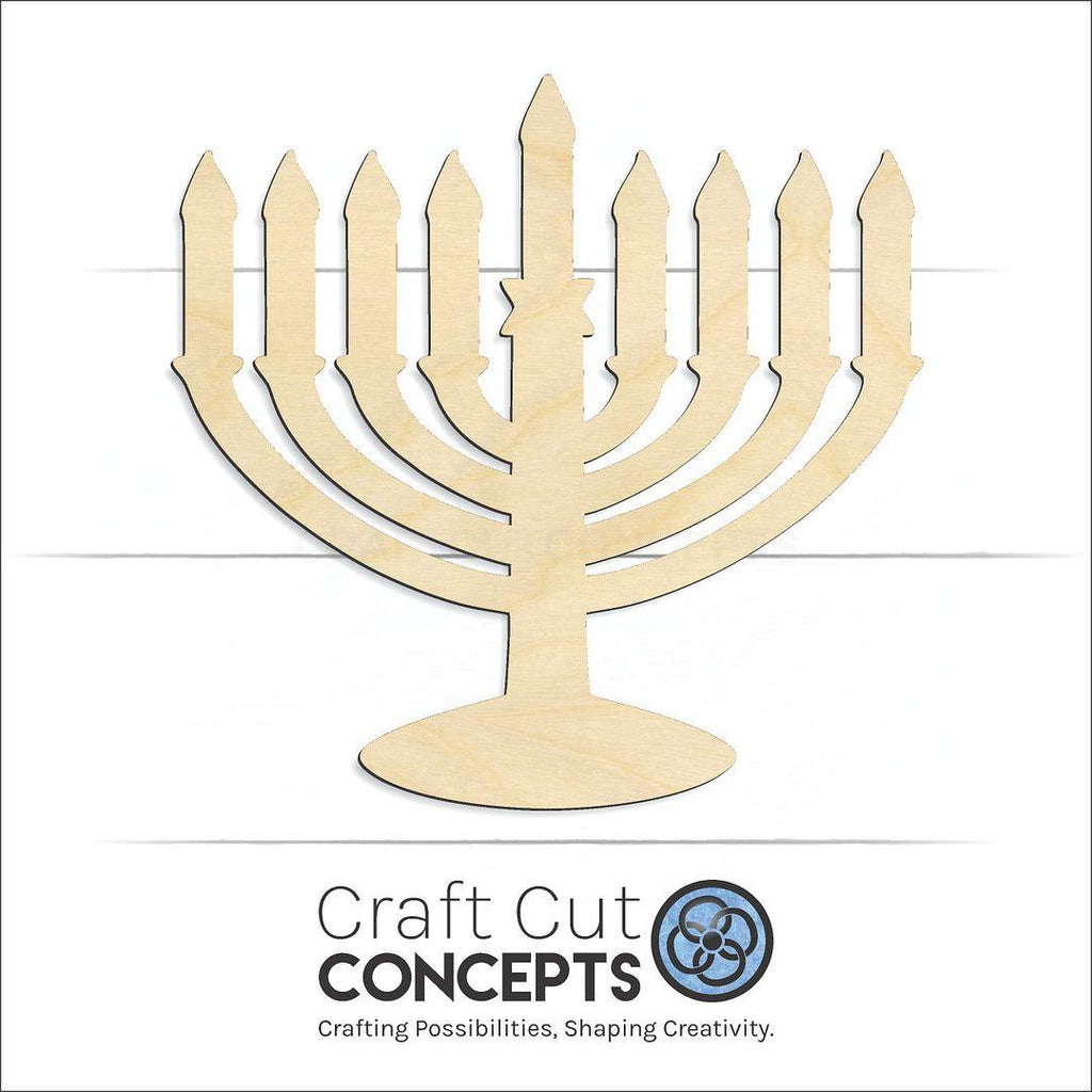 Craft Cut Concepts Logo under a wood Menorah craft shape and blank